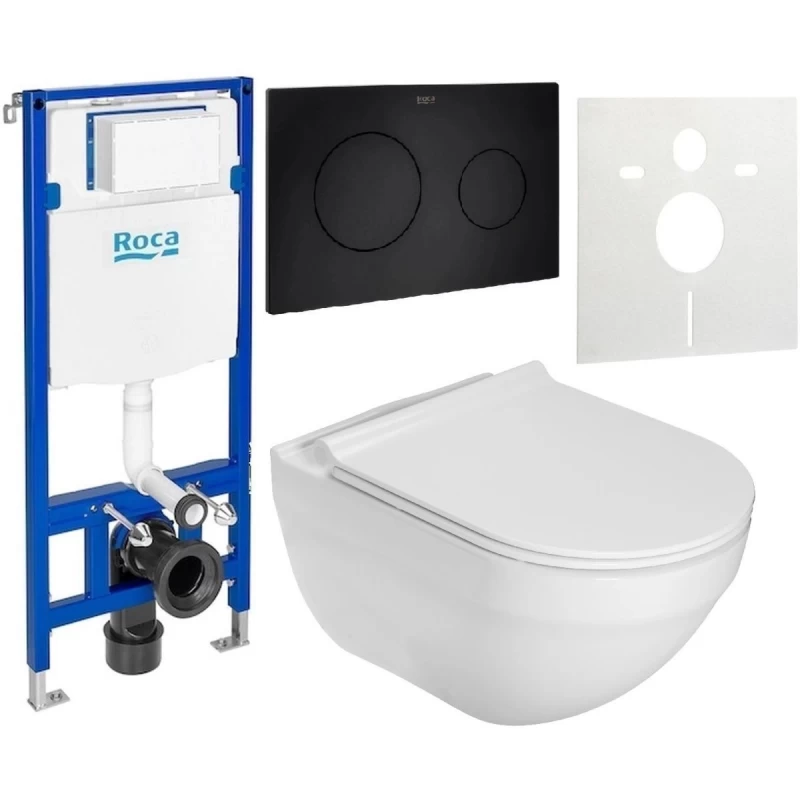 Set vas WC Roca Hebe, Rezervor Incastrat si Clapeta Roca Duplo One, Garnitura de Izolare Fonica