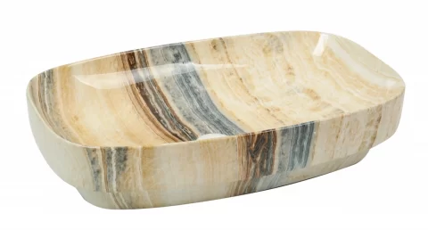Lavoar ceramic marmorat lucios, crem cu vene gri și aurii, cu ventil inclus