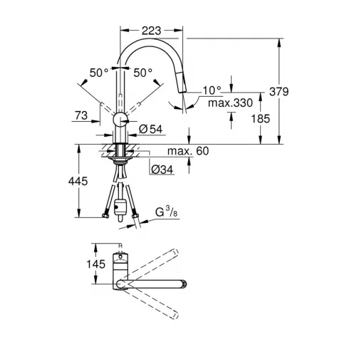 Baterie bucatarie Grohe Minta pe blat Auriu Periat