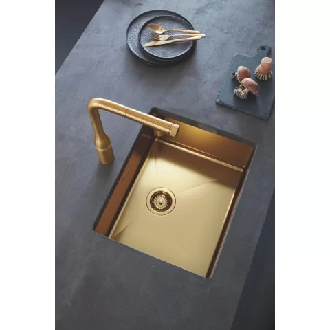 Set Chiuveta din otel Grohe K700 si  baterie Bucatarie Grohe Minta auriu periat