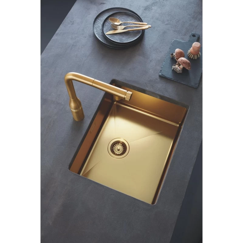 Set Chiuveta din otel Grohe K700 si  baterie Bucatarie Grohe Minta auriu periat