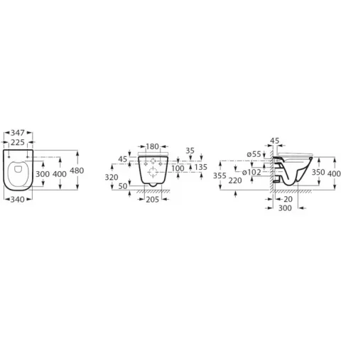 Vas WC suspendat Roca The Gap Square Rimless 48x34 cm evacuare orizontala