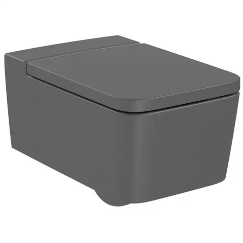 Vas WC suspendat Roca Inspira Square Rimless 56x37 cm evacuare orizontala, antracit