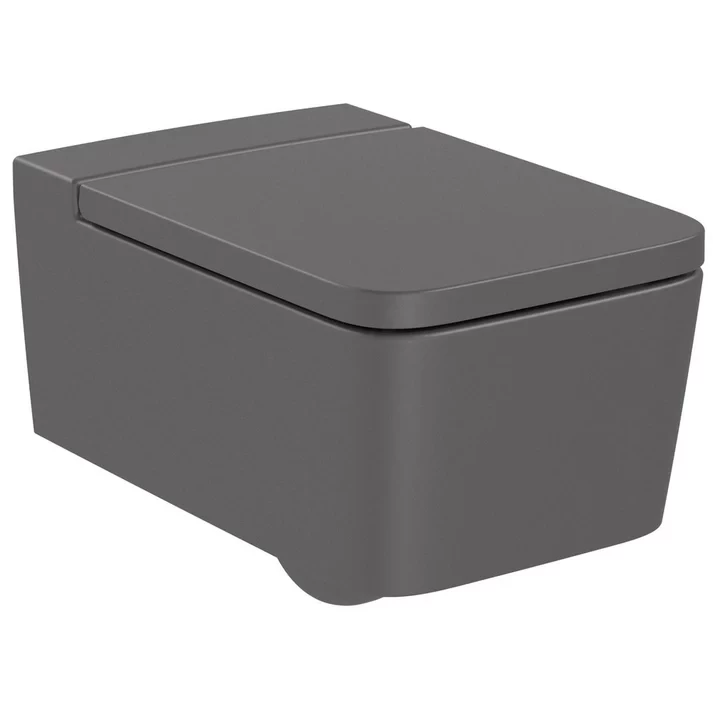 Vas WC suspendat Roca Inspira Square Rimless 56x37 cm evacuare orizontala, antracit