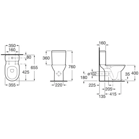 Vas WC pe pardoseala Roca Debba Round Rimless 66x35 cm cu dubla evacuare