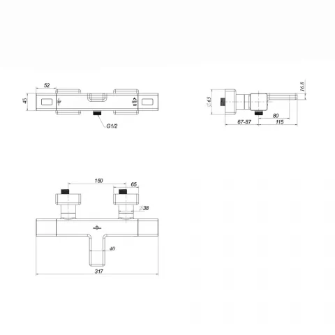 Baterie cada-dus Villeroy&Boch Angular termostatata, nichel periat
