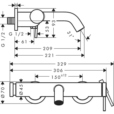 Baterie Hansgrohe Tecturis S cada-dus incastrata negru