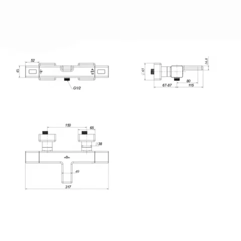Baterie Villeroy&Boch Angular cada-dus termostatata, auriu periat