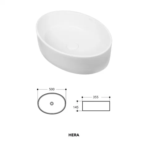 Lavoar pe blat Fluminia, Hera, oval, 50 x 35.5 cm, alb