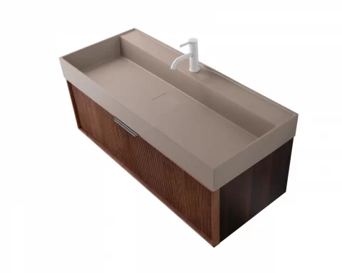 Set mobilier baie suspendat din lemn 120 cm, cu lavoar si oglinda LED