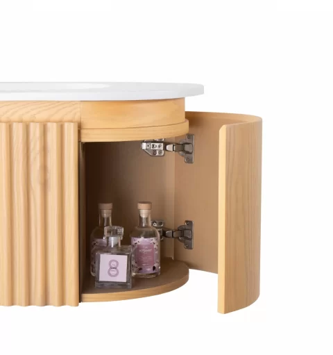 Set mobilier baie suspendat din lemn 100 cm, cu lavoar si oglinda LED