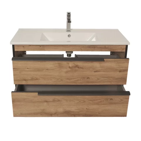 Set mobilier cu lavoar suspendat 75 cm, Neo Loft, Coloana