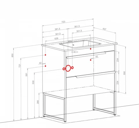 Set mobilier cu lavoar suspendat 75 cm, Neo Loft, Coloana