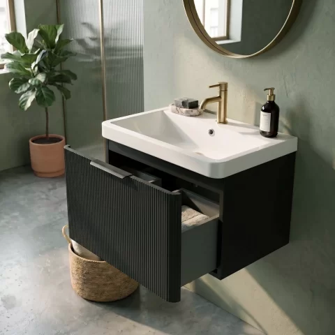 Set mobilier cu lavoar suspendat Frost 50 cm, negru