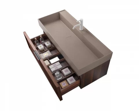 Set mobilier baie suspendat din lemn 120 cm, cu lavoar si oglinda LED