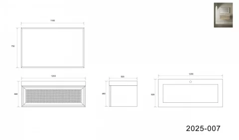 Set mobilier baie suspendat din lemn 120 cm, cu lavoar si oglinda LED cu rama