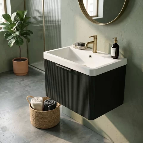 Set mobilier cu lavoar suspendat Frost 50 cm, negru