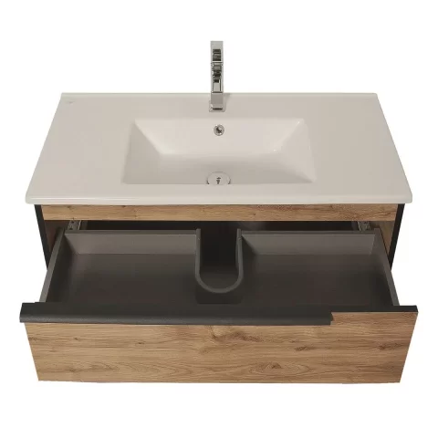 Set mobilier cu lavoar suspendat 75 cm, Neo Loft, Coloana