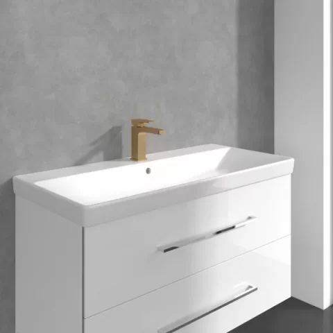 Baterie lavoar Villeroy&Boch Architectura Square auriu periat cu ventil Pop-Up