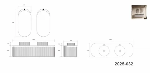 Set mobilier baie dublu suspendat 160 cm cu blat marmorat, lavoare ceramice si oglinzi LED