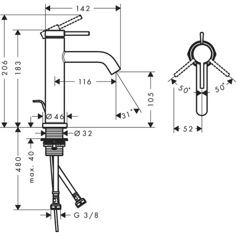 Baterie lavoar Hansgrohe Tecturis S bronz periat