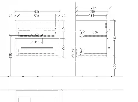 Baza lavoar Villeroy&Boch Avento suspendat 2 sertare 626x514x450 mm alb