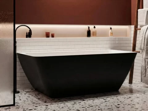 Cada freestanding compozit Coloana Island 169x80 cm negru mat