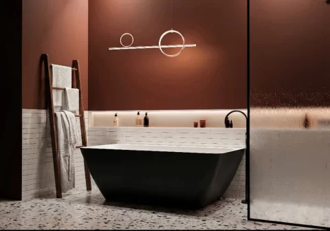 Cada freestanding compozit Coloana Island 169x80 cm negru mat