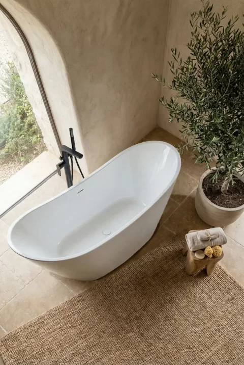 Cada freestanding 160x75, Coloana Vela din acril alb lucios