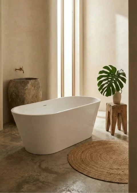 Cada freestanding Coloana Luma 170x75 cm, acril alb