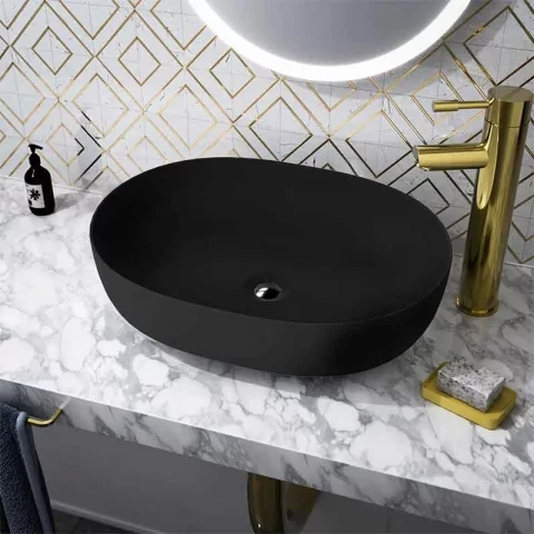 Lavoar pe blat Spectrum, Basta Black, oval, negru mat