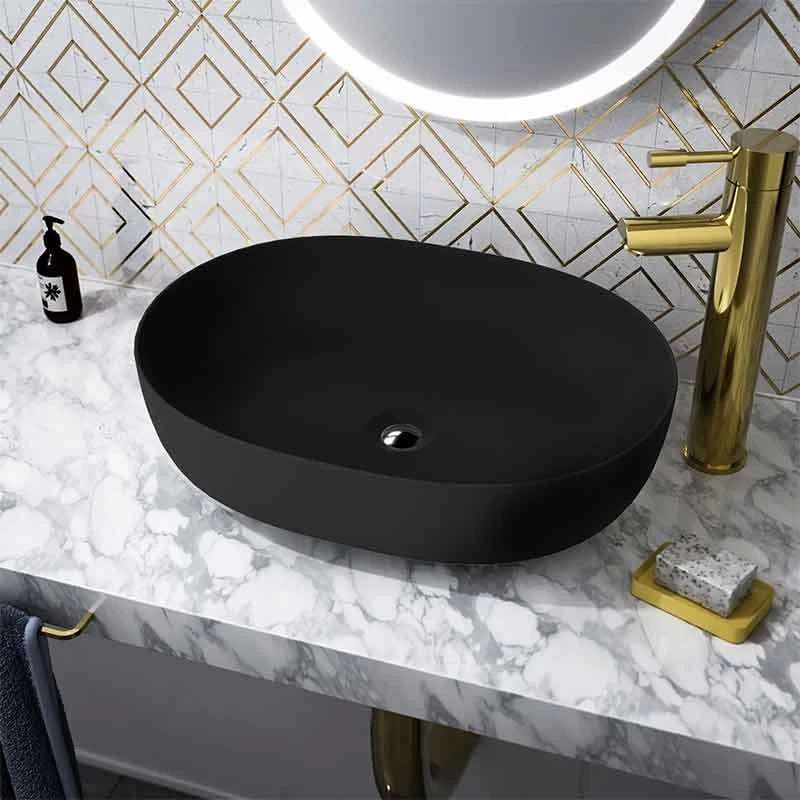 Lavoar pe blat Spectrum, Basta Black, oval, negru mat
