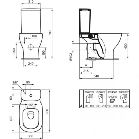 Vas WC pe pardoseala, Ideal Standard Tesi AquaBlade, 36x66 cm