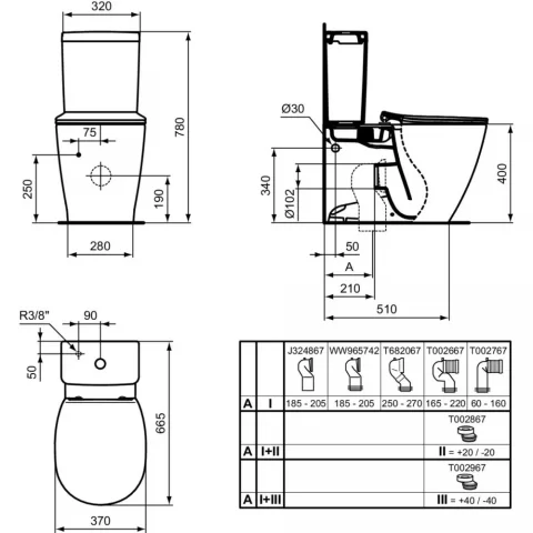 Rezervor WC Ideal Standard Connect CUBE alimentare inferioara 3/6L