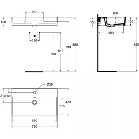 Lavoar Ideal Standard Strada 71 x 42 cm, montaj pe mobilier