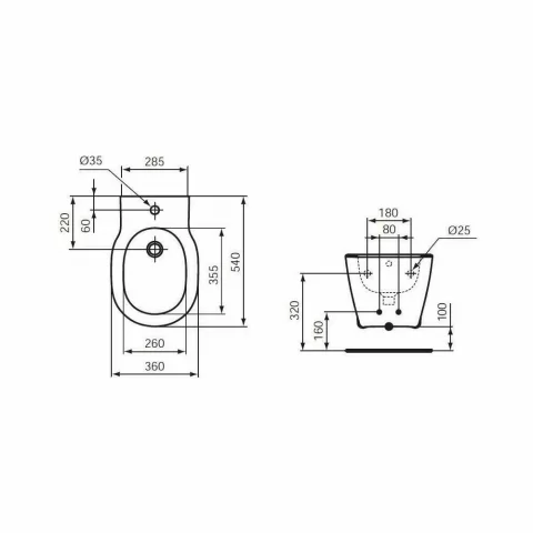 Bideu suspendat Ideal Standard Connect, 36x54 cm, fixare ascunsa