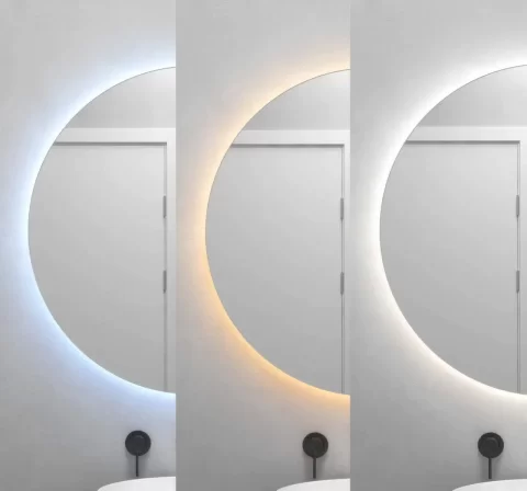 Oglinda baie LED ⌀60 cm rotunda, 3 nuante de lumina, dezaburire si touch control