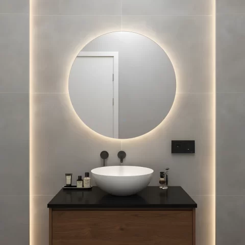 Oglinda baie LED ⌀70 cm rotunda, 3 nuante de lumina, dezaburire si touch control