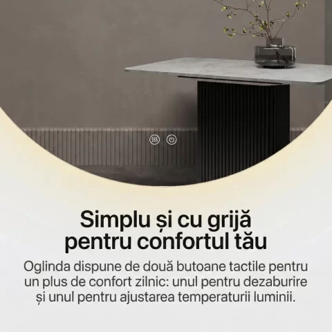 Oglinda baie LED ⌀60 cm rotunda, 3 nuante de lumina, dezaburire si touch control