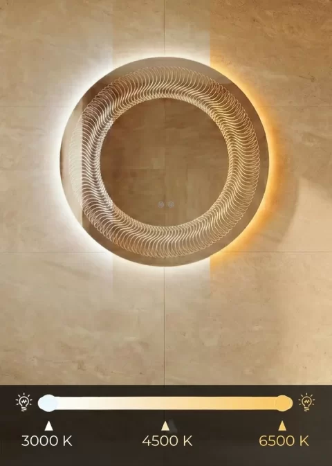 Oglinda baie LED ⌀80 cm rotunda, 3 nuante de lumina, dezaburire si touch control 