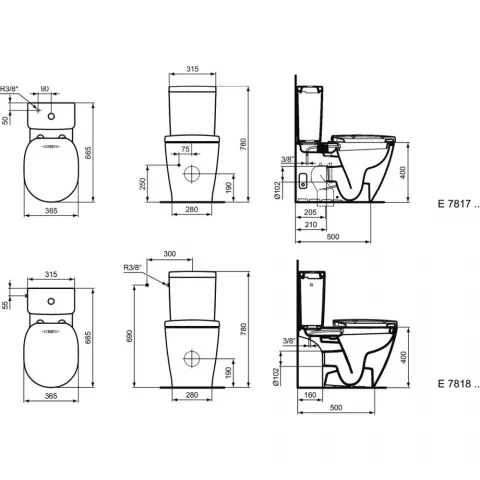 Vas WC cu functie de bideu Ideal Standard Connect back-to-wall 36 x 66 cm