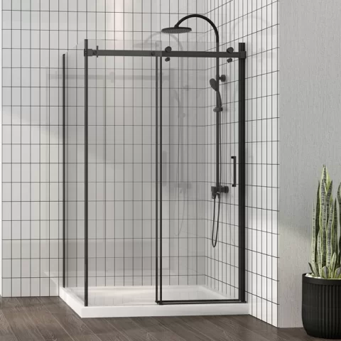 Cabina de dus Fluminia, Panda Black, dreptunghiulara 120 x 90 cm, negru