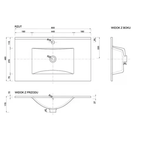 Lavoar incastrat Alb Defra Plan 80 cm