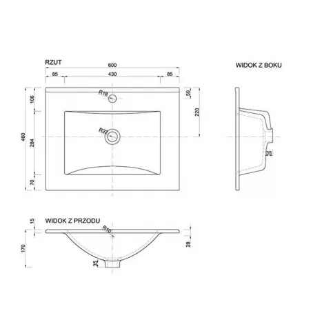 Lavoar incastrat alb Defra Plan 60 cm