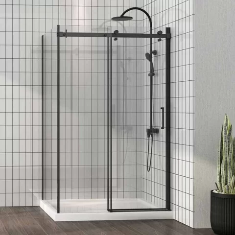 Cabina de dus Fluminia, Panda Black, dreptunghiulara 100 x 80 cm, negru mat