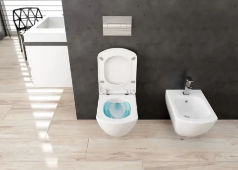Set vas WC suspendat Deante Anemon cu cadru, rezervor ascuns, clapeta crom si capac soft-close