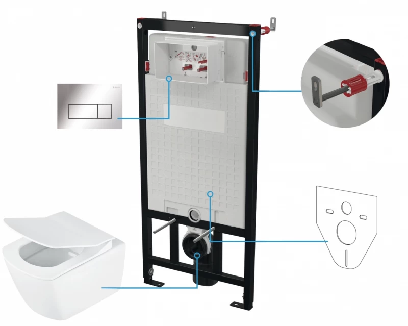 Set vas WC suspendat Deante Anemon cu cadru, rezervor ascuns, clapeta crom si capac soft-close