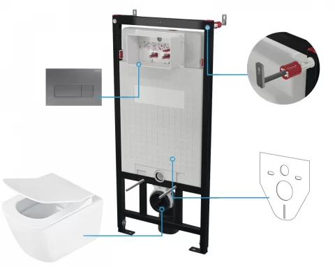 Set vas WC suspendat Deante Anemon cu cadru, rezervor ascuns, clapeta titan si capac soft-close