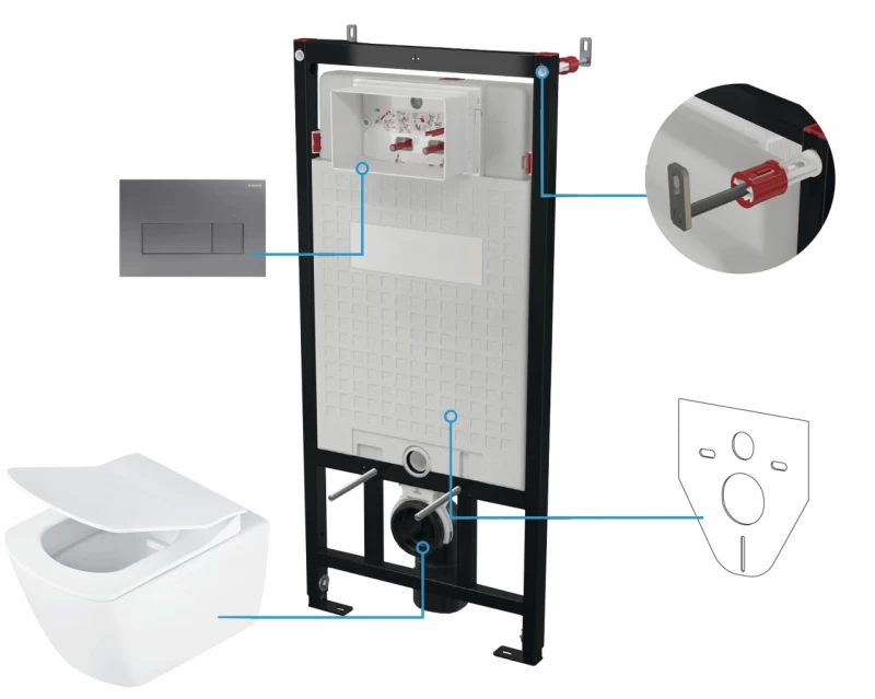 Set vas WC suspendat Deante Anemon cu cadru, rezervor ascuns, clapeta titan si capac soft-close
