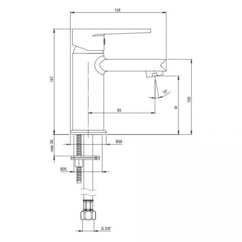 Baterie lavoar Deante Tubo crom, 15 cm